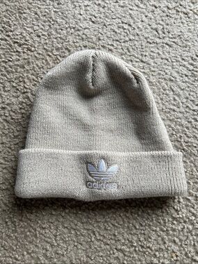 adidas beige ribbed Trefoil cuff beanie